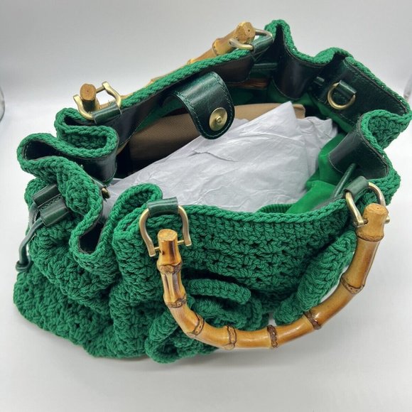 Patricia Nash Cantinella Crochet Bag with Bamboo Handles - SOFT GREEN - Picture 2 of 6